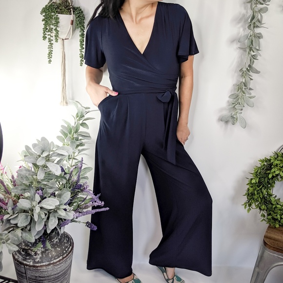 Harper Rose Pants - Harper Rose flutter sleeve jumpsuit blue jersey766